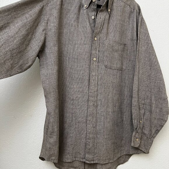 Banana Republic 100% Linen Button Down Shirt Windowbox Check Slim Fit Size Large - Picture 2 of 9